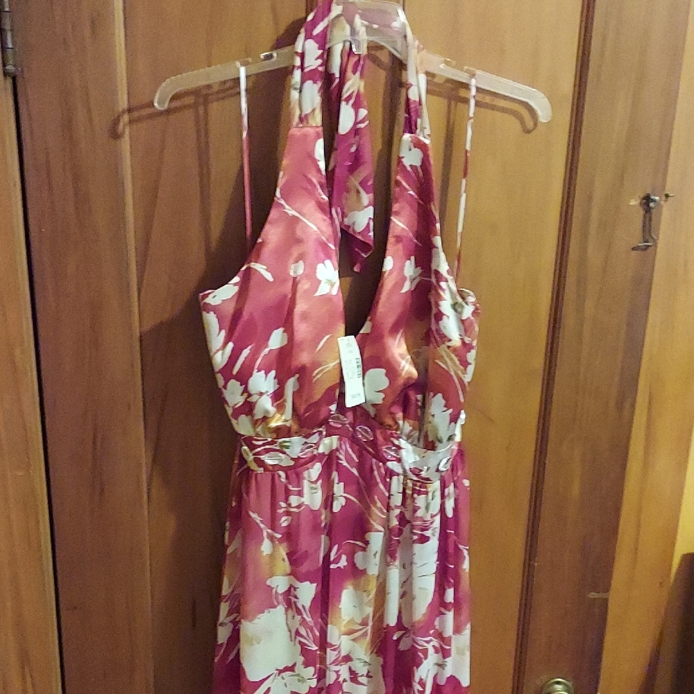Floral Halter Dress in Pink and White